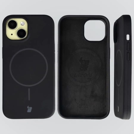 Silikonowe etui z pierścieniem magnetycznym Bizon Soft Case Magnetic do iPhone 15, czarne