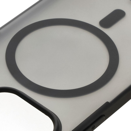 Etui z pierścieniem magnetycznym Bizon Case MatteO do iPhone 15 Pro, półprzezroczyste z czarną ramką