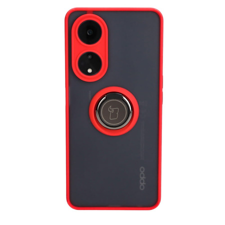 Etui z uchwytem na palec Bizon Case Hybrid Ring do Oppo A98 5G, przydymione z czerwoną ramką