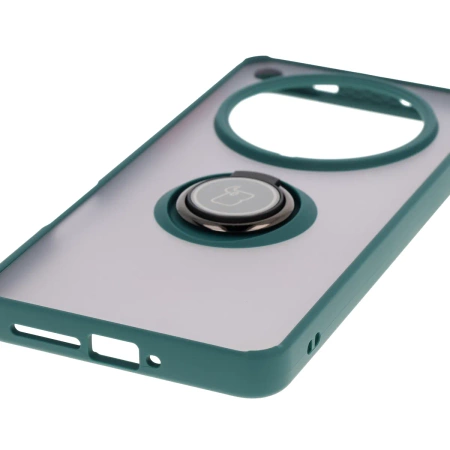 Etui z uchwytem na palec Bizon Case Hybrid Ring do Oppo Find X8 Pro, przydymione z ciemnozieloną ramką