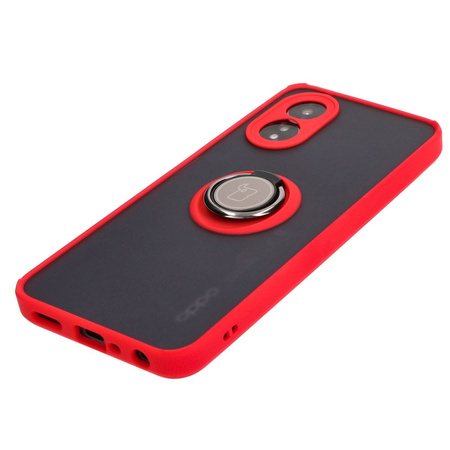 Etui z uchwytem na palec Bizon Case Hybrid Ring do Oppo A38 4G, przydymione z czerwoną ramką
