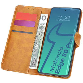 Etui z klapką Bizon Case Pocket do Motorola Edge 50 Pro, brązowe