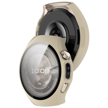 Etui ze szkłem do zegarka Bizon Case+Glass Watch do Huawei Watch 5 46 mm, beżowe