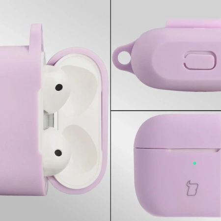Silikonowe etui z karabińczykiem Bizon Case Headphone Silicone do AirPods 3, lawendowe