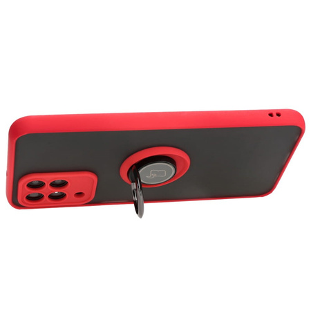 Etui z uchwytem na palec Bizon Case Hybrid Ring do Galaxy M33 5G, przydymione z czerwoną ramką