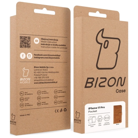 Etui z klapką Bizon Case Pocket do iPhone 17 Pro, brązowe