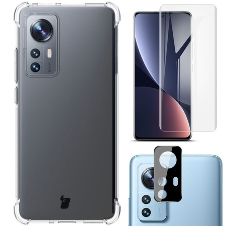 Etui + 2x folia + obiektyw Bizon Case Clear Pack do Xiaomi 12/12x, przezroczyste