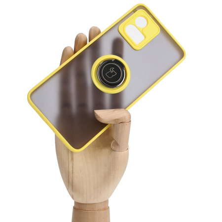 Etui z uchwytem na palec Bizon Case Hybrid Ring do Motorola Moto G72, przydymione z żółtą ramką