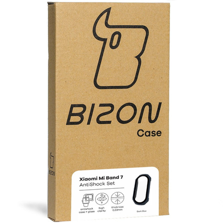 Etui ze szkłem Bizon Case AntiShock Set, Xiaomi Mi Band 7, granatowe