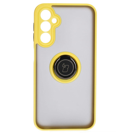 Etui z uchwytem na palec Bizon Case Hybrid Ring do Galaxy A24 4G, przydymione z żółtą ramką
