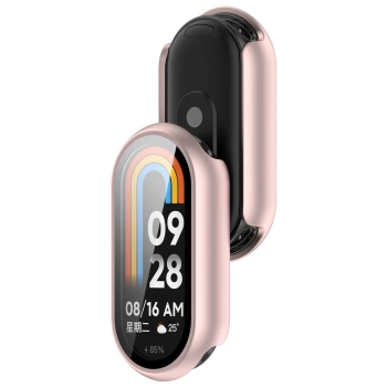 Etui ze szkłem do zegarka Bizon Case+Glass Watch do Xiaomi Smart Band 10, jasnoróżowe