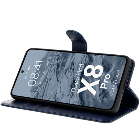 Etui z klapką Bizon Case Pocket do Oppo Find X8 Pro, granatowe