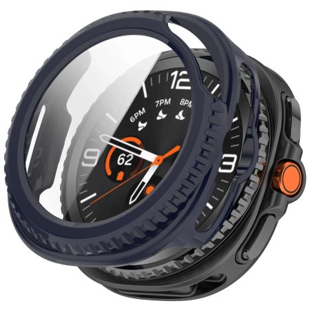 Etui ze szkłem do zegarka Bizon Case+Glass Watch do Samsung Galaxy Watch 8 Classic 46 mm, niebieskie