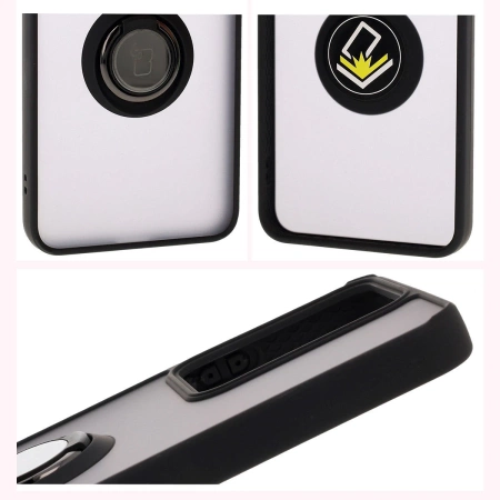 Etui z uchwytem na palec Bizon Case Hybrid Ring do Realme 14 5G / 14T 5G, przydymione z czarną ramką