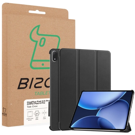 Etui z klapką Bizon Case Tab Croc do OnePlus Pad 3 / 2 Pro / OPPO Pad 4 Pro, czarne