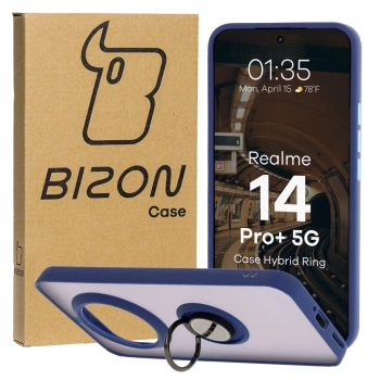 Etui z uchwytem na palec Bizon Case Hybrid Ring do Realme 14 Pro Plus 5G, przydymione z granatową ramką