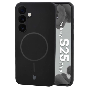 Silikonowe etui z pierścieniem magnetycznym Bizon Soft Case Magnetic do Galaxy S25 Plus, czarne