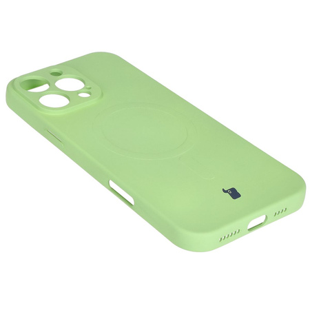 Silikonowe etui z pierścieniem magnetycznym Bizon Case Silicone Magnetic do iPhone 16 Pro, jasnozielone