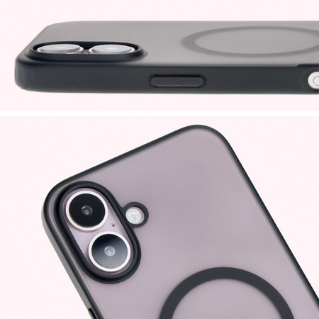 Etui z pierścieniem magnetycznym Bizon Case MatteO do iPhone 16, półprzezroczyste z czarną ramką