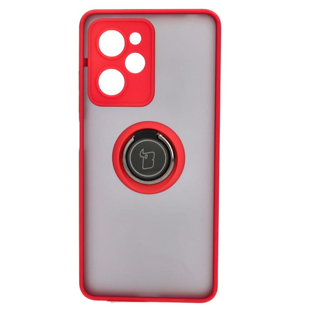 Etui z uchwytem na palec Bizon Case Hybrid Ring do Xiaomi Poco X5 Pro, przydymione z czerwoną ramką