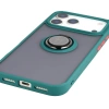 Etui z uchwytem na palec Bizon Case Hybrid Ring do iPhone 17 Pro Max, przydymione z ciemnozieloną ramką