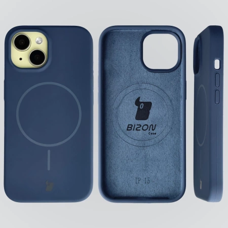 Silikonowe etui z pierścieniem magnetycznym Bizon Soft Case Magnetic do iPhone 15, granatowe