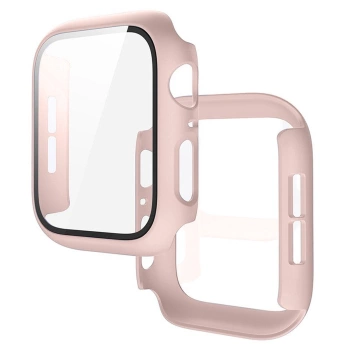 Etui ze szkłem do zegarka Bizon Case+Glass Watch do Apple Watch SE 3 / SE 2 / SE / 6 / 5 / 4 (40 mm), matowe różowe