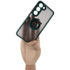 Etui z uchwytem na palec Bizon Case Hybrid Ring do Galaxy S23, przydymione z ciemnozieloną ramką