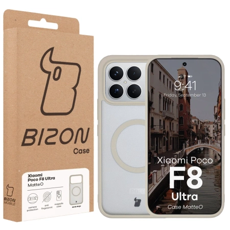 Etui z pierścieniem magnetycznym Bizon Case MatteO do Xiaomi POCO F8 Ultra, przydymione-beżowe