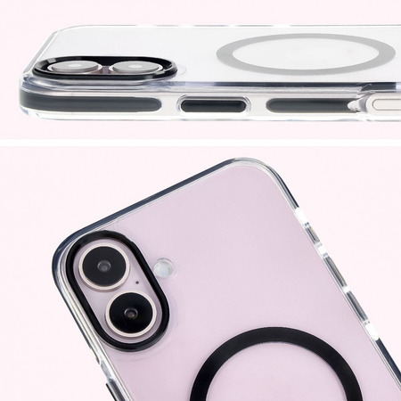 Etui z pierścieniem magnetycznym Bizon Case Marco do iPhone 16 Plus, przezroczyste z czarną ramką