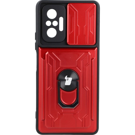 Etui Bizon Case Camshield Card Slot Ring do Redmi Note 10 Pro, czerwone