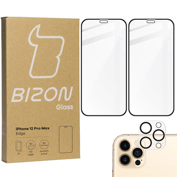 2x Szkło + szybka na aparat Bizon Edge Pack do iPhone 12 Pro Max