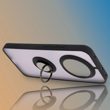 Etui z uchwytem na palec Bizon Case Hybrid Ring do Realme 14 Pro Plus 5G, przydymione z czarną ramką