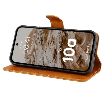 Etui z klapką Bizon Case Pocket do Google Pixel 10a, brązowe