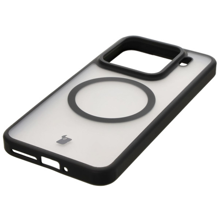 Etui z pierścieniem magnetycznym Bizon Case MatteO do Xiaomi 15, półprzezroczyste z czarną ramką