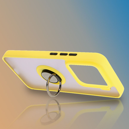Etui z uchwytem na palec Bizon Case Hybrid Ring do Xiaomi 15, przydymione z żółtą ramką