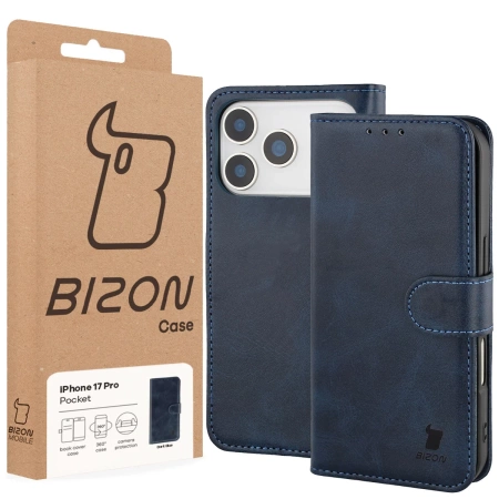 Etui z klapką Bizon Case Pocket do iPhone 17 Pro, granatowe