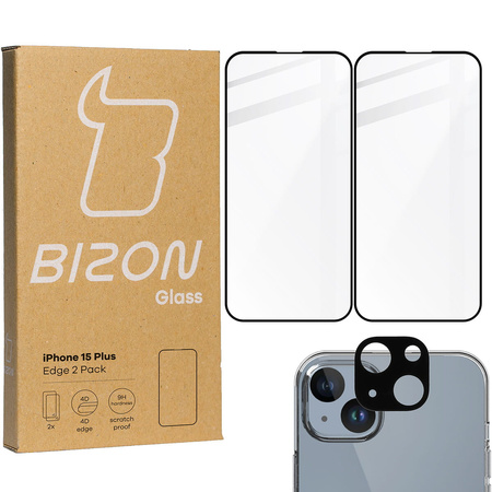 2x Szkło + szybka na aparat BIZON Edge 2 Pack do iPhone 15 Plus