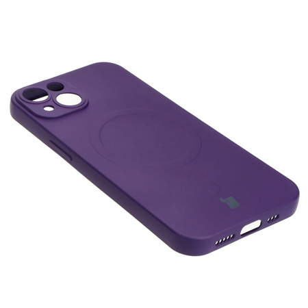 Etui silikonowe z pierścieniem magnetycznym Bizon Case Silicone Magnetic do iPhone 14, śliwkowe