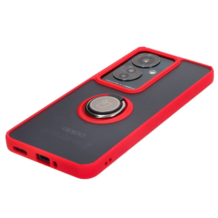 Etui z uchwytem na palec Bizon Case Hybrid Ring do Oppo Reno11 F 5G, przydymione z czerwoną ramką
