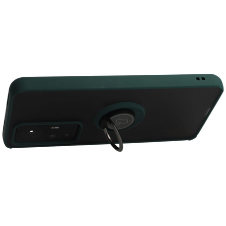 Etui z uchwytem na palec Bizon Case Hybrid Ring do Xiaomi 12T / 12T Pro, przydymione z ciemnozieloną ramką