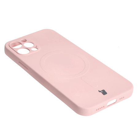 Etui silikonowe z pierścieniem magnetycznym Bizon Case Silicone Magnetic do iPhone 12 Pro, jasnoróżowe