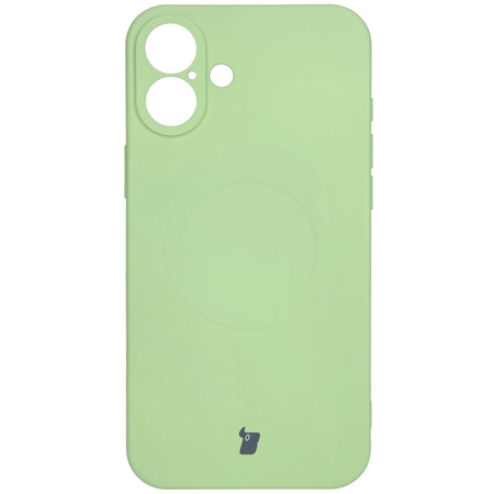 Silikonowe etui z pierścieniem magnetycznym Bizon Case Silicone Magnetic do iPhone 16 Plus, jasnozielone