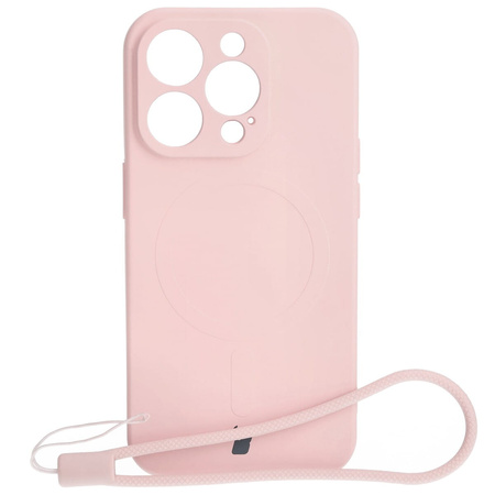 Etui silikonowe z pierścieniem magnetycznym Bizon Case Silicone Magnetic do iPhone 15 Pro, jasnoróżowe