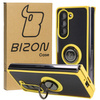 Etui z uchwytem na palec Bizon Case Hybrid Ring do Galaxy Z Fold5, przydymione z żółtą ramką