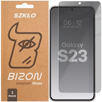 Prywatyzujące szkło hartowane Bizon Glass Clear Shadow Duo do Galaxy S23, przyciemniane, 2 sztuki