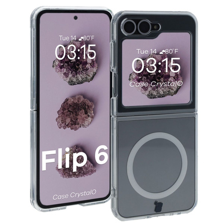 Etui z pierścieniem magnetycznym Bizon Case CrystalO do Galaxy Z Flip6, przezroczyste