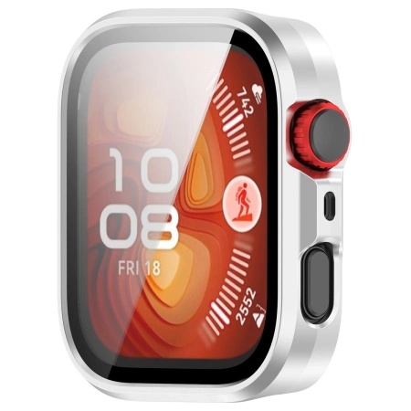 Etui ze szkłem do zegarka Bizon Case+Glass Watch do Huawei Watch Fit 4 Pro, satynowo srebrne