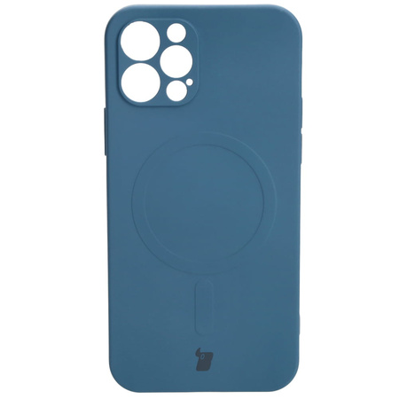 Etui silikonowe z pierścieniem magnetycznym Bizon Case Silicone Magnetic do iPhone 12 Pro, granatowe