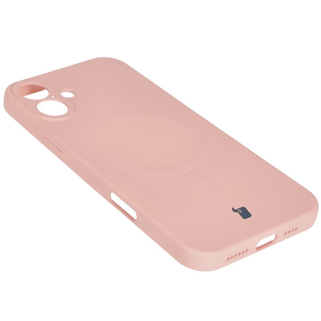 Silikonowe etui z pierścieniem magnetycznym Bizon Case Silicone Magnetic do iPhone 16 Plus, jasnoróżowe